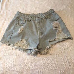 SHEIN Blue Distressed Jean Shorts High-Waisted